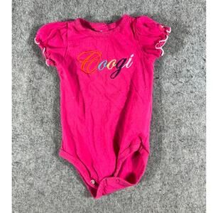 Coogi Bodysuit Baby Girl 6-9M Pink Ruffled Puff Sleeve Embrodered Snap One Piece